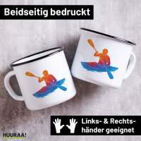 Emaille Tasse Canoeing Kajakfahren bunte Silhouette 300ml...