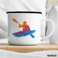 Emaille Tasse Canoeing Kajakfahren bunte Silhouette 300ml Vintage Emaille Becher