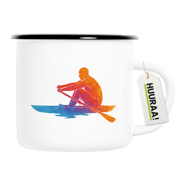 Emaille Tasse Rudern bunte Silhouette 300ml Vintage Emaille Becher