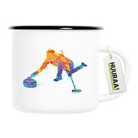 Emaille Tasse Curling bunte Silhouette 300ml Vintage...