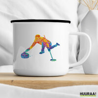 Emaille Tasse Curling bunte Silhouette 300ml Vintage Emaille Becher