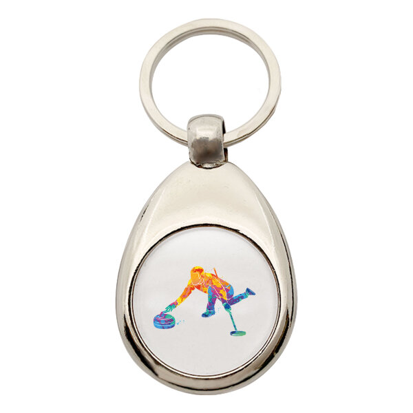 Schlüsselanhänger Curling bunte Silhouette Schlüsselring
