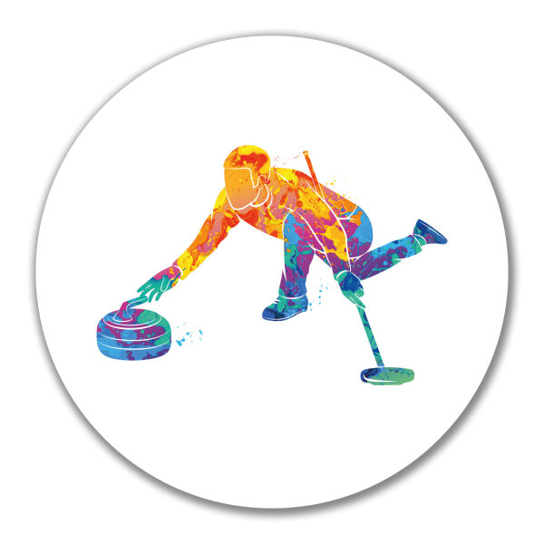 Aufkleber Curling bunte Silhouette 10cm rund