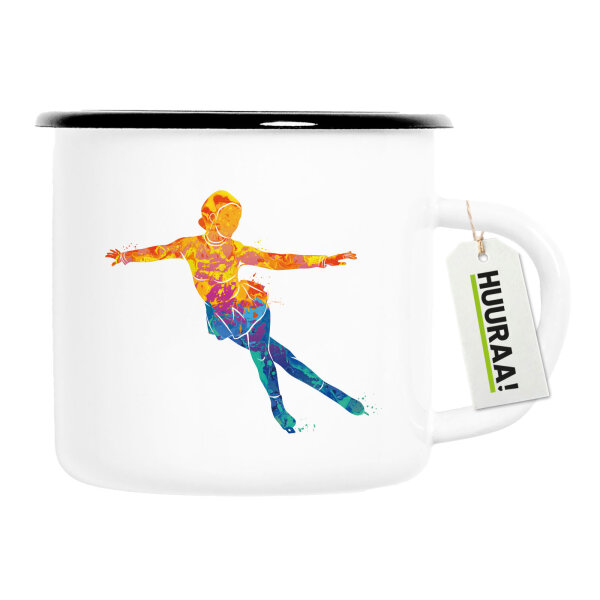 Emaille Tasse Eiskunstlauf bunte Silhouette 300ml Vintage Emaille Becher