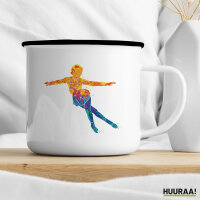 Emaille Tasse Eiskunstlauf bunte Silhouette 300ml Vintage Emaille Becher