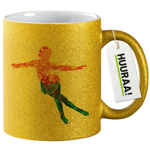 Glitzertasse Eiskunstlauf bunte Silhouette 330ml