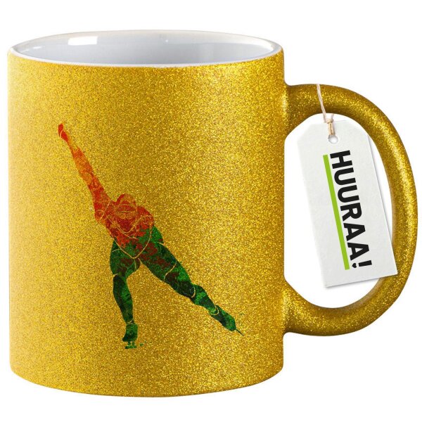 Glitzertasse Eisschnelllauf bunte Silhouette 330ml