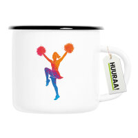 Emaille Tasse Cheerleading bunte Silhouette 300ml Vintage