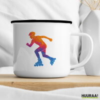 Emaille Tasse Inline Skating bunte Silhouette 300ml Vintage Emaille Becher