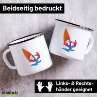 Emaille Tasse Windsurfen bunte Silhouette 300ml Vintage...