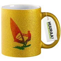 Glitzertasse Windsurfen bunte Silhouette 330ml