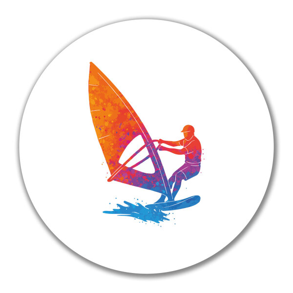 Aufkleber Windsurfen bunte Silhouette 10cm rund
