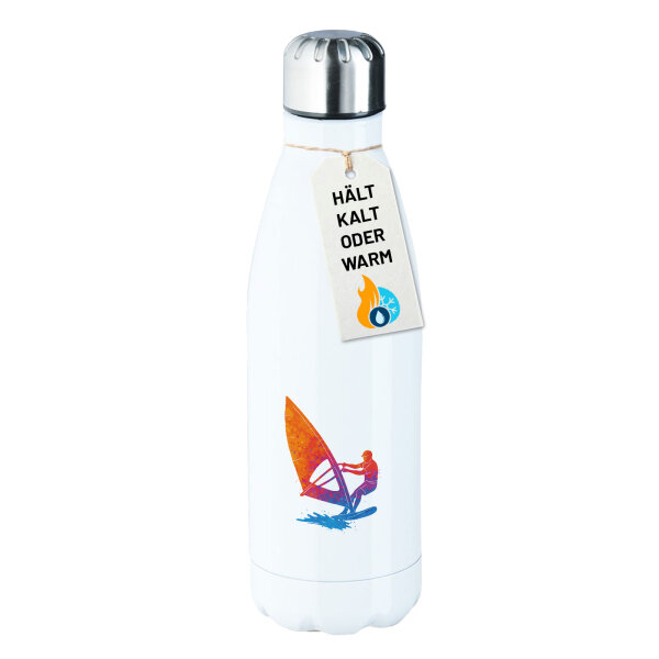 Trinkflasche Windsurfen bunte Silhouette 500ml Edelstahl Wasserflasche