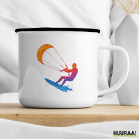Emaille Tasse Kitesurfen bunte Silhouette 300ml Vintage Emaille Becher
