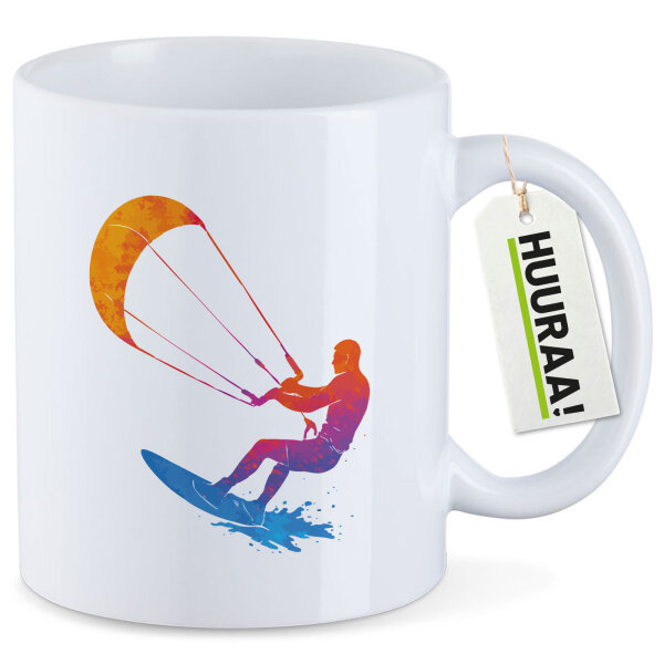 Kaffeetasse Kitesurfen bunte Silhouette 330ml
