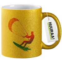 Glitzertasse Kitesurfen bunte Silhouette 330ml