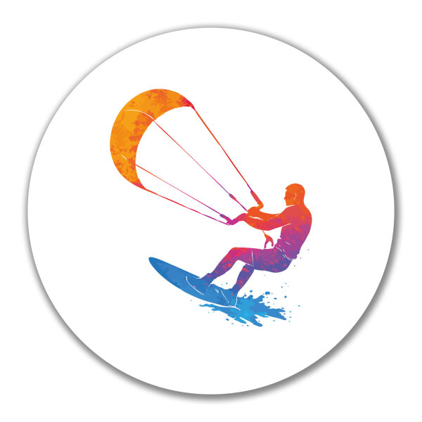 Aufkleber Kitesurfen bunte Silhouette 10cm rund
