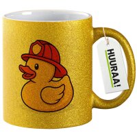 Glitzertasse Quietscheente Feuerwehr Comic Gummiente 330ml