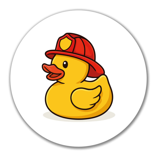 Aufkleber Quietscheente Feuerwehr Comic Gummiente 10cm rund
