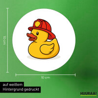 Aufkleber Quietscheente Feuerwehr Comic Gummiente 10cm