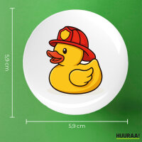 Button Quietscheente Feuerwehr Comic Gummiente