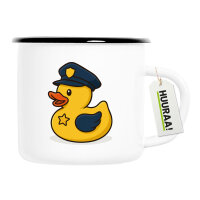 Emaille Tasse Quietscheente Polizei Comic Gummiente 300ml Vintage
