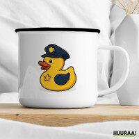 Emaille Tasse Quietscheente Polizei Comic Gummiente 300ml Vintage