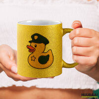 Glitzertasse Quietscheente Polizei Comic Gummiente 330ml