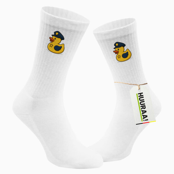 Unisex Socken Quietscheente Polizei Comic Gummiente Größe 37/46 White Motiv Tennissocken