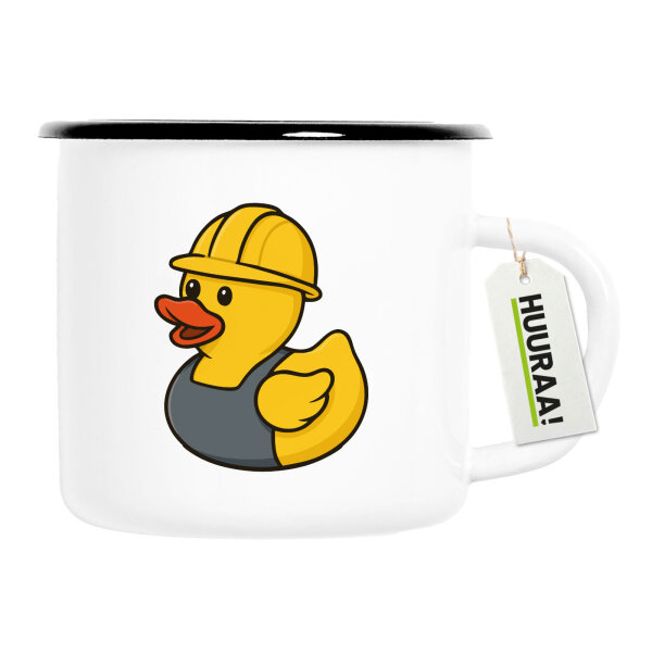 Emaille Tasse Quietscheente Industrie Comic Gummiente 300ml Vintage