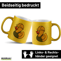 Glitzertasse Quietscheente Industrie Comic Gummiente 330ml