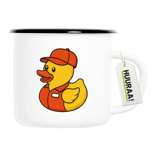 Emaille Tasse Quietscheente Einzelhandel Comic Gummiente 300ml Vintage