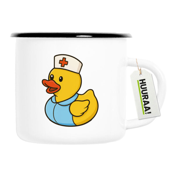 Emaille Tasse Quietscheente Altenpflege Comic Gummiente 300ml Vintage