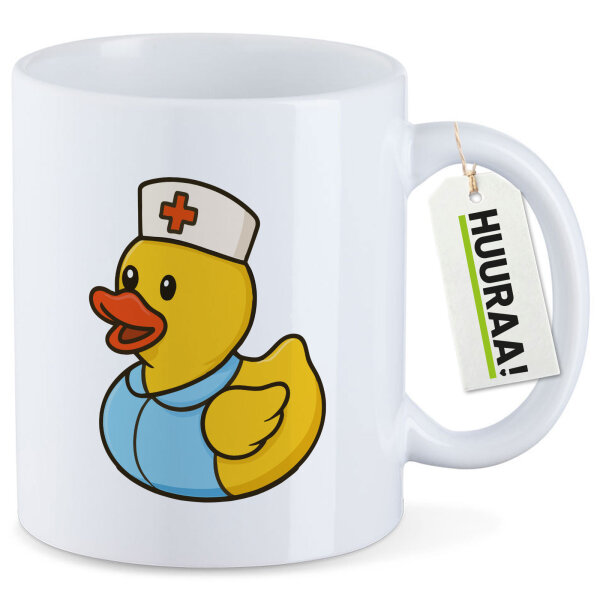 Kaffeetasse Quietscheente Altenpflege Comic Gummiente 330ml