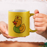 Glitzertasse Quietscheente Altenpflege Comic Gummiente 330ml