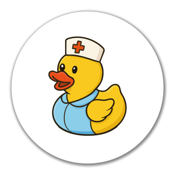 Aufkleber Quietscheente Altenpflege Comic Gummiente 10cm rund