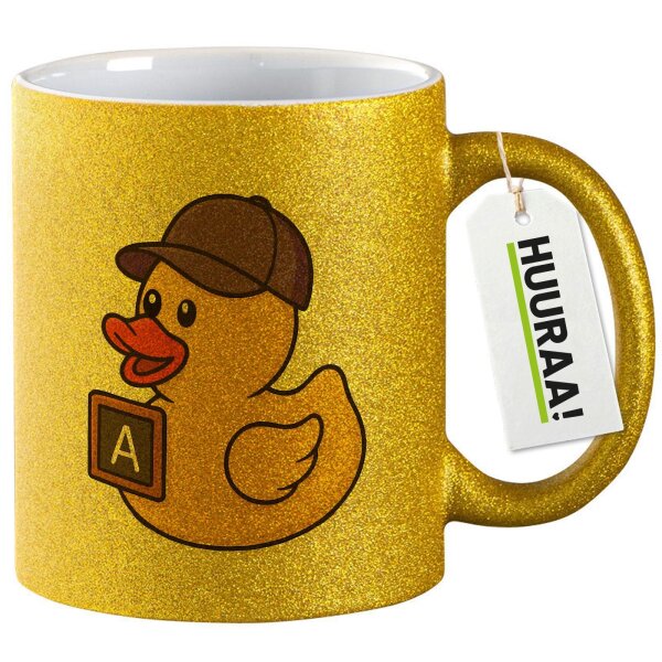 Glitzertasse Quietscheente Erziehung Comic Gummiente 330ml