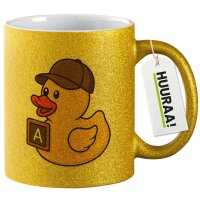 Glitzertasse Quietscheente Erziehung Comic Gummiente 330ml