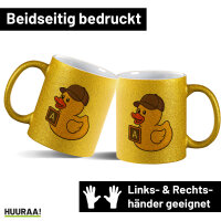 Glitzertasse Quietscheente Erziehung Comic Gummiente 330ml