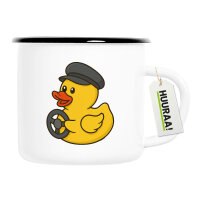 Emaille Tasse Quietscheente Kraftfahrt Comic Gummiente 300ml Vintage