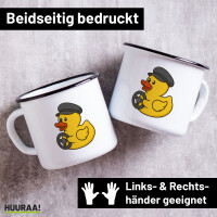 Emaille Tasse Quietscheente Kraftfahrt Comic Gummiente 300ml Vintage