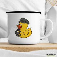 Emaille Tasse Quietscheente Kraftfahrt Comic Gummiente 300ml Vintage