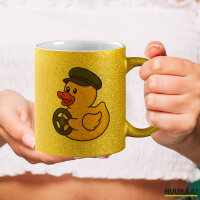 Glitzertasse Quietscheente Kraftfahrt Comic Gummiente 330ml
