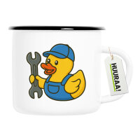 Emaille Tasse Quietscheente Mechatronik Comic Gummiente...