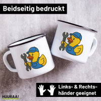 Emaille Tasse Quietscheente Mechatronik Comic Gummiente...