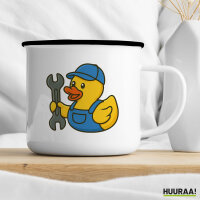 Emaille Tasse Quietscheente Mechatronik Comic Gummiente 300ml Vintage