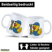Kaffeetasse Quietscheente Mechatronik Comic Gummiente 330ml