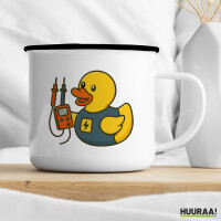 Emaille Tasse Quietscheente Elektronik Comic Gummiente 300ml Vintage