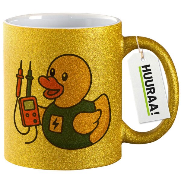 Glitzertasse Quietscheente Elektronik Comic Gummiente 330ml