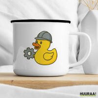 Emaille Tasse Quietscheente Maschinenbau Comic Gummiente 300ml Vintage Emaille Becher